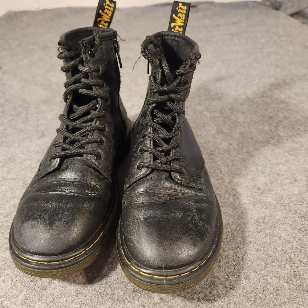 Dr Martens Boots Youth Size 2 Black Delaney Leather Lace Up Zip Ankle Combat - Picture 2 of 6